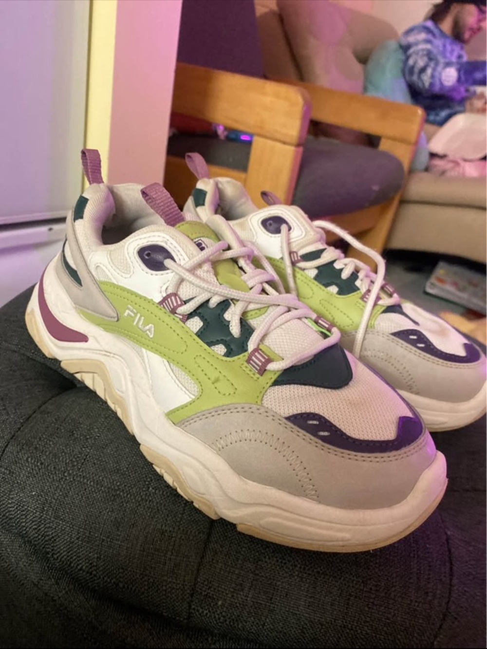 FILA White Lime & Purple Chunky Athletic Sneakers